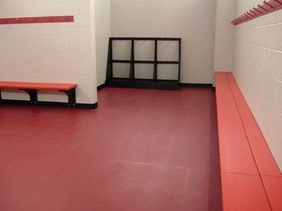 benches and hooks in locker room