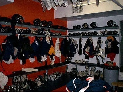 benches and shelving in locker room