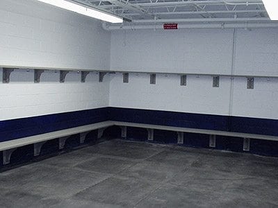 locker room bench and shelves