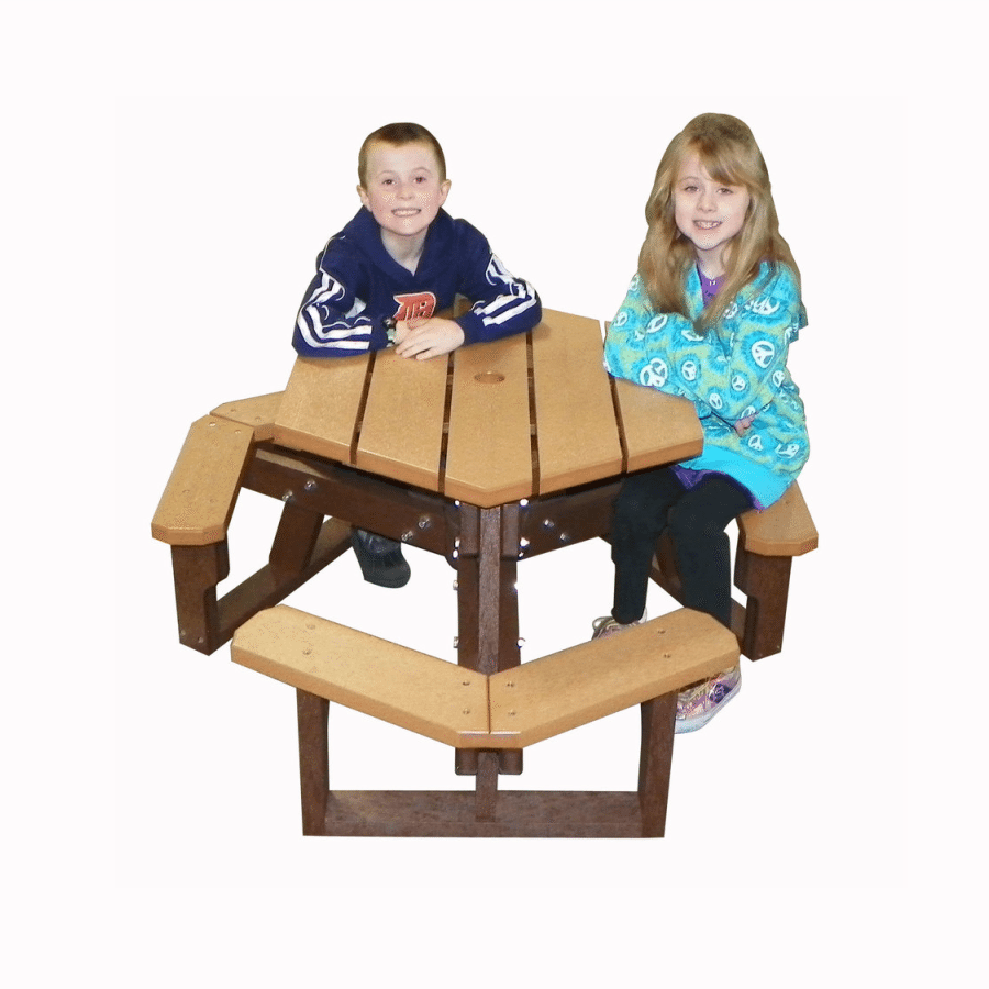 open seat hex table child made from recycled plastic materials