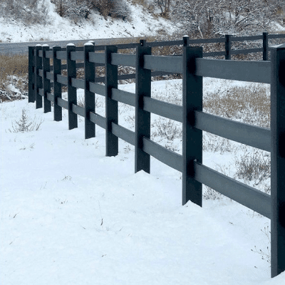 3-rail black fence in winter
