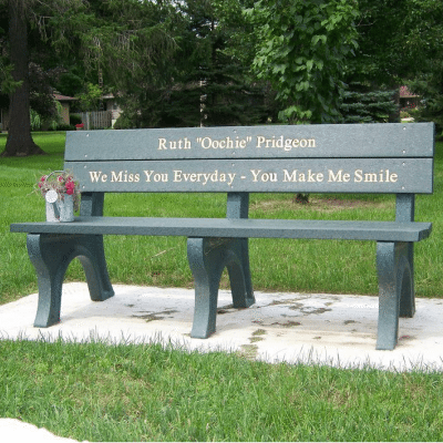 standard park bench green with green frame, engraved