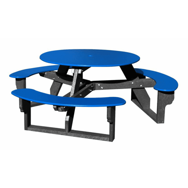 open seat round picnic table made from recycled plastic material
